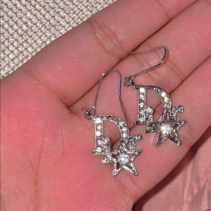 Authentic silver Dior star diamanté earring Crystal dangle rare find